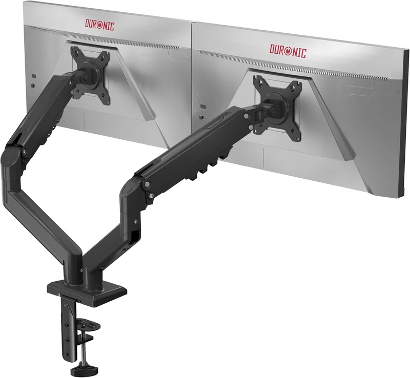 Duronic DM6A2 Dual Monitorhalterung mit Gasfeder, Monitorarme schwenkbar neigbar drehbar für Zwei 32 Zoll Gaming Monitore, VESA 75/100, Tischhalterung