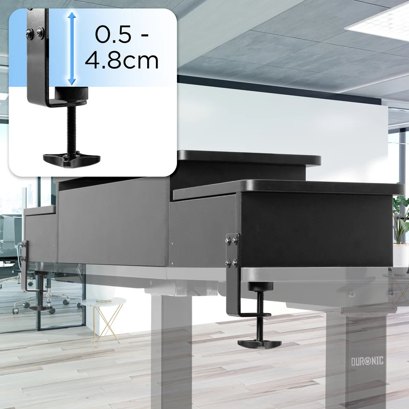 Duronic DD4 BK Schreibtischaufsatz, Schreibtisch Regal mit Tischklemmen 120 x 25 x 17,5 cm, Monitorständer mit Schubladen, Gaming Home Office Organizer, Tastatur unter Monitor, Monitorerhöhung