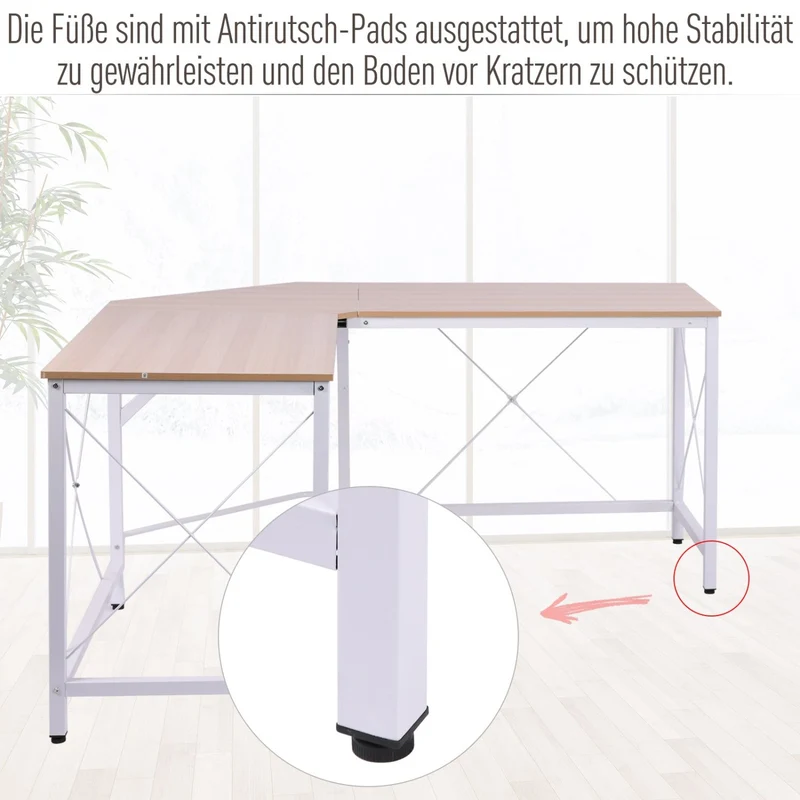 HOMCOM - Eckschreibtisch, Computertisch, Schreibtisch L Form, L Tisch, Schreibtisch l, Schreibtisch groß, Bürotisch, Arbeitstisch, MDF, Natur Weiß