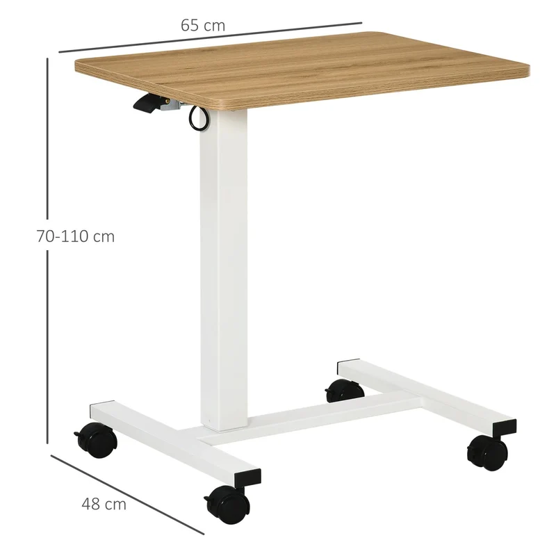 HOMCOM - Laptoptisch, Laptoptisch Höhenverstellbar, 70-110 cm, Gaslifts, bis 70 kg, Laptoptisch Bett, Laptoptisch Sofa, mit Rollen, Stahl, Naturholz