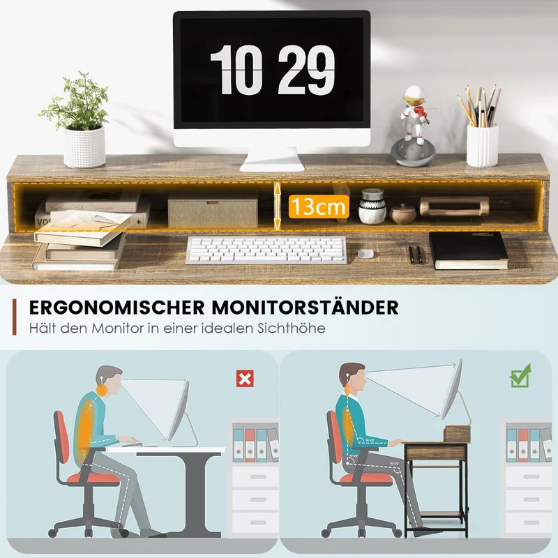 Costway - Schreibtisch, Schreibtisch mit Schublade, Computertisch, Monitorständer & 2 offenen Regalen, Computertisch mit Metallrahmen, 120x56x90,5 cm