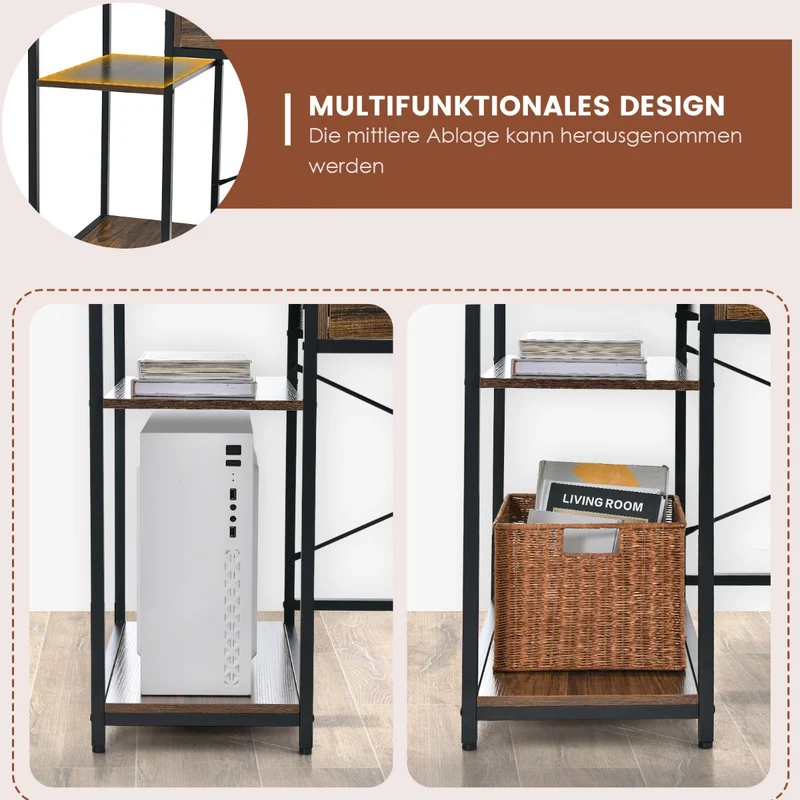 Costway - Schreibtisch, Schreibtisch mit Schublade, Computertisch, Monitorständer & 2 offenen Regalen, Computertisch mit Metallrahmen, 120x56x90,5 cm