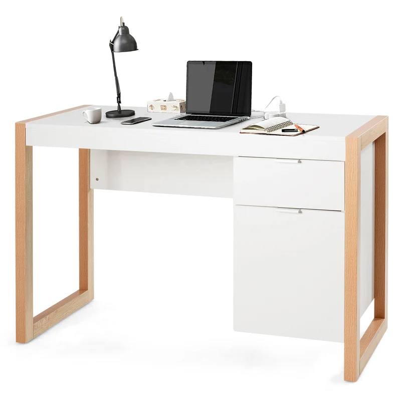 Costway - Schreibtisch, Schreibtisch mit Schublade, Kleiner Schreibtisch, Schreibtisch weiß mit Schubladen, Moderner Schreibtisch, 112,5x50x75 cm