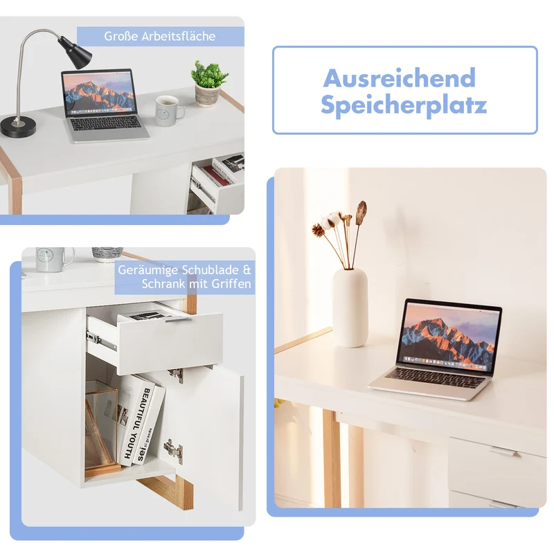 Costway - Schreibtisch, Schreibtisch mit Schublade, Kleiner Schreibtisch, Schreibtisch weiß mit Schubladen, Moderner Schreibtisch, 112,5x50x75 cm