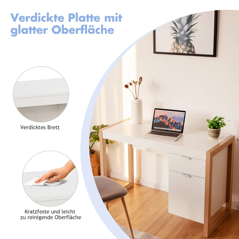 Costway - Schreibtisch, Schreibtisch mit Schublade, Kleiner Schreibtisch, Schreibtisch weiß mit Schubladen, Moderner Schreibtisch, 112,5x50x75 cm
