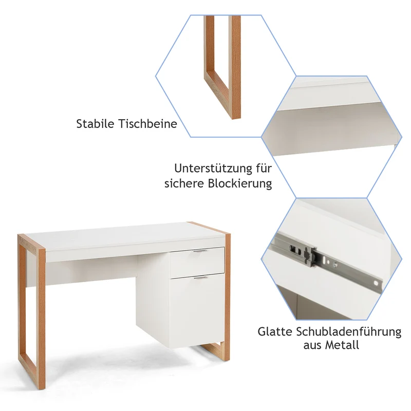 Costway - Schreibtisch, Schreibtisch mit Schublade, Kleiner Schreibtisch, Schreibtisch weiß mit Schubladen, Moderner Schreibtisch, 112,5x50x75 cm