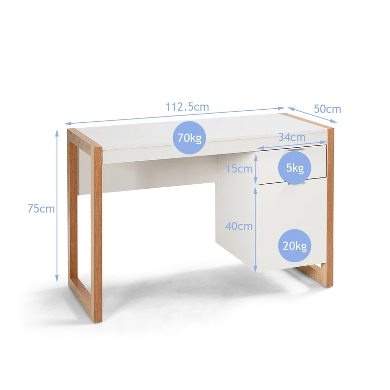 Costway - Schreibtisch, Schreibtisch mit Schublade, Kleiner Schreibtisch, Schreibtisch weiß mit Schubladen, Moderner Schreibtisch, 112,5x50x75 cm
