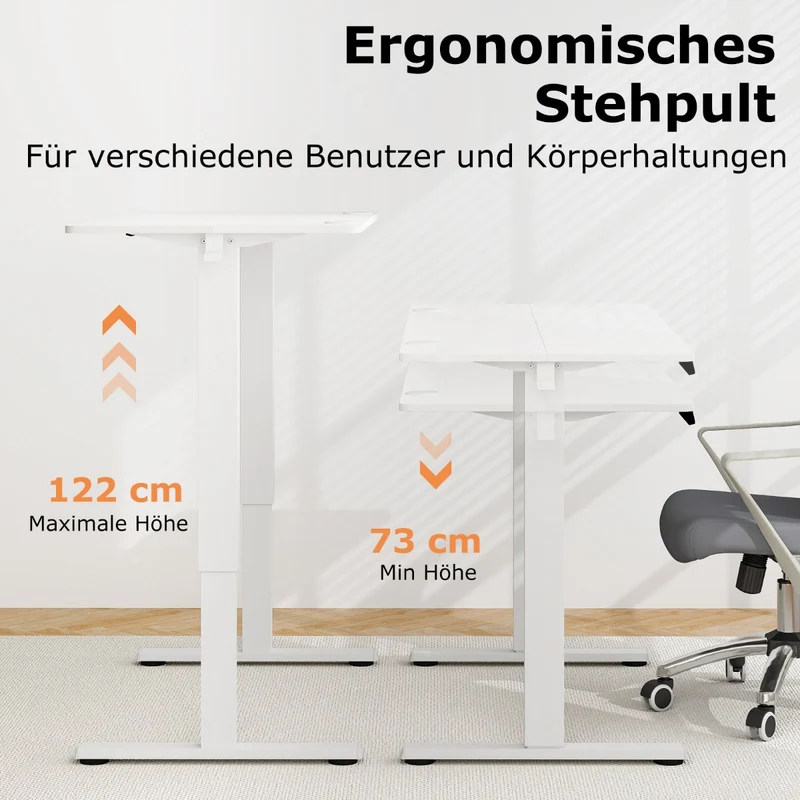 Costway - Höhenverstellbarer Schreibtisch 120 x 60 cm elektrischer Stehschreibtisch Rustikales Weiß