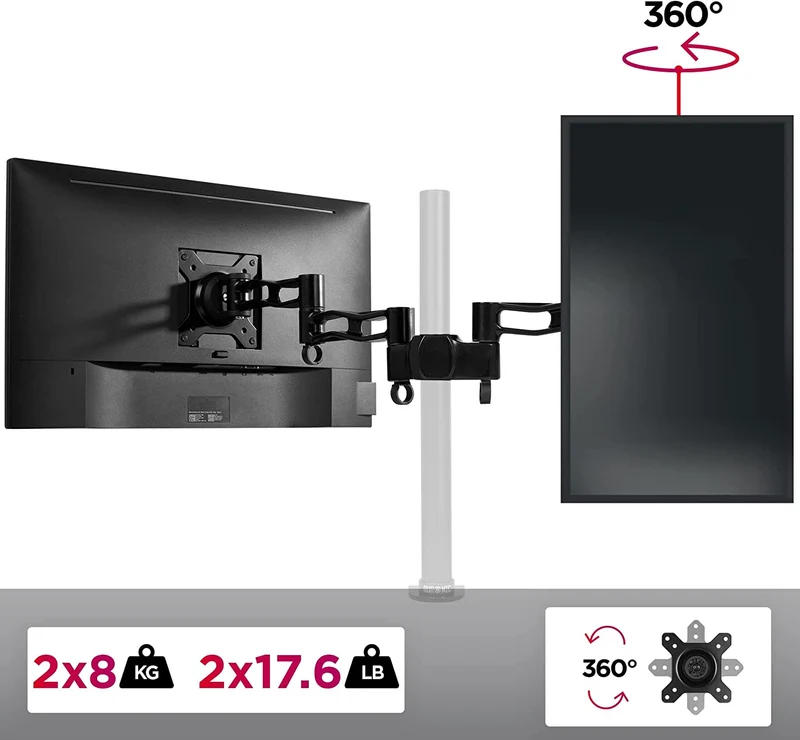 Duronic DM35P2 Monitorarme | 2 Monitorhalterungen für Monitorständer | Aluminium | VESA 75/100 | Zusatzarme für DM35-Serie | Einzelteil für alle Duronic Stangen | Monitorhalter für 2 Displays