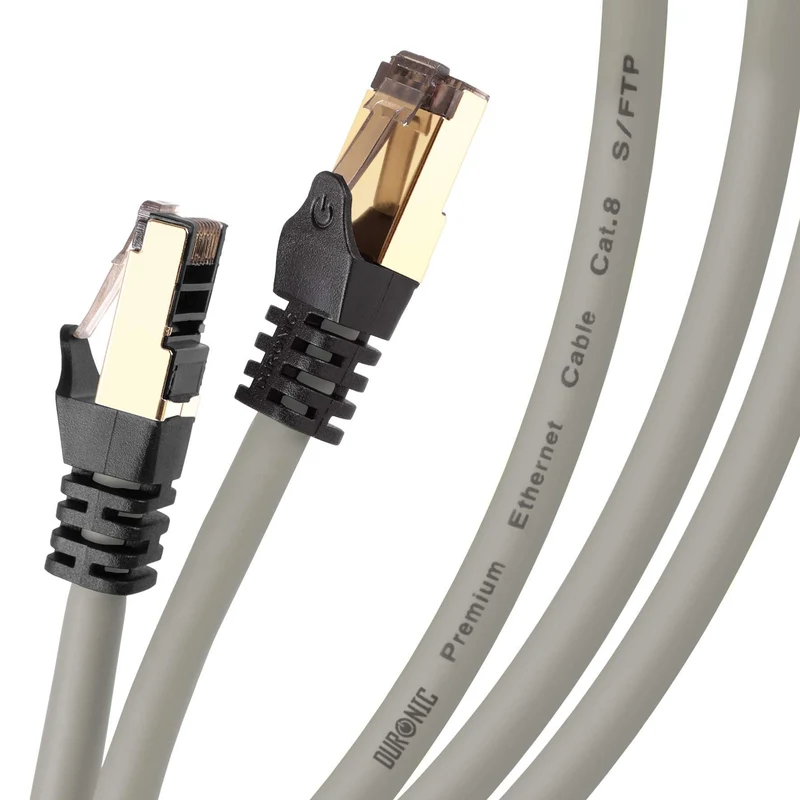Duronic CAT8 GY 3 m Ethernet-Kabel | 40 Gbps Netzwerkabel | RJ45 Gigabit LAN Kabel Cat 8 | Patch Kabel 2000 MHz S/FTP Schirmung | TV Streaming Router Modem Switch Internetkabel 10 100 1000 Mbit