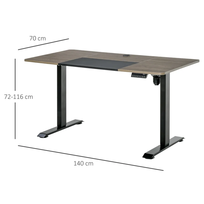 Vinsetto – Elektrisch höhenverstellbarer Schreibtisch, 140 × 70 × 72–116 cm, bis 70 kg, Natur/Schwarz