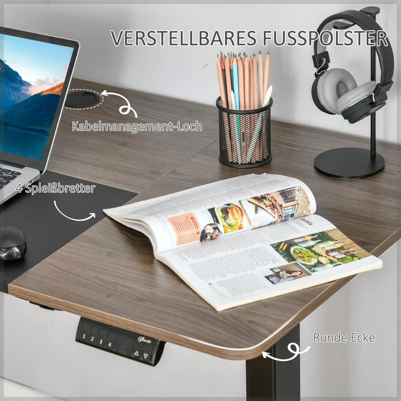 Vinsetto – Elektrisch höhenverstellbarer Schreibtisch, 140 × 70 × 72–116 cm, bis 70 kg, Natur/Schwarz