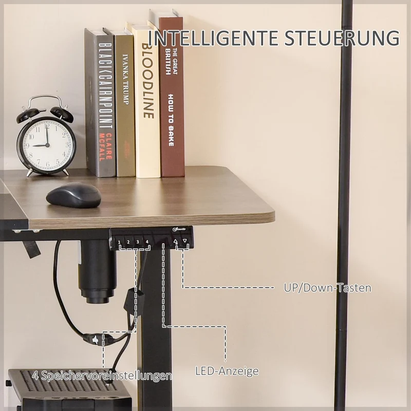 Vinsetto – Elektrisch höhenverstellbarer Schreibtisch, 140 × 70 × 72–116 cm, bis 70 kg, Natur/Schwarz