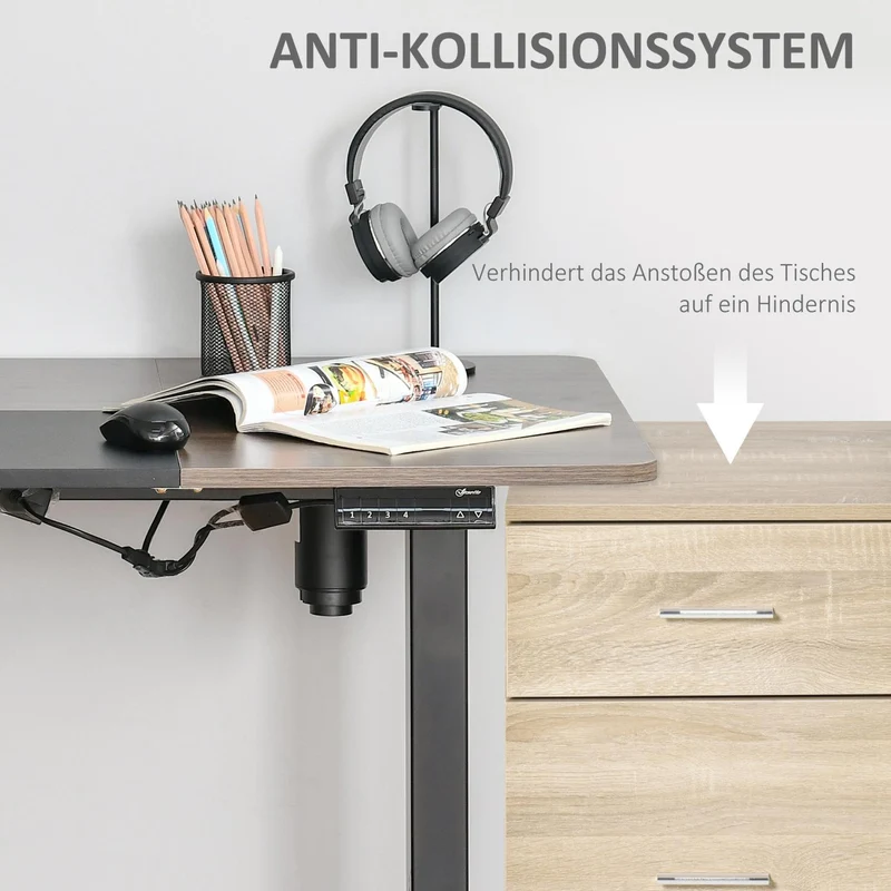 Vinsetto – Elektrisch höhenverstellbarer Schreibtisch, 140 × 70 × 72–116 cm, bis 70 kg, Natur/Schwarz