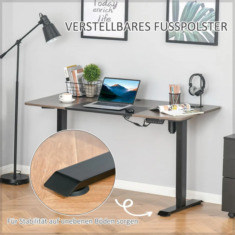 Vinsetto – Elektrisch höhenverstellbarer Schreibtisch, 140 × 70 × 72–116 cm, bis 70 kg, Natur/Schwarz