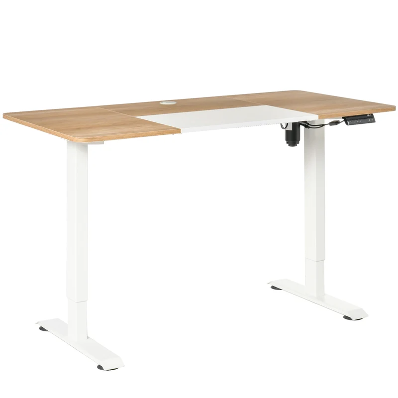 Vinsetto - Computertisch Elektrischer Schreibtisch, Stehschreibtisch, höhenverstellbar, Tischgestell mit Motor, Metall, Natur+Weiß