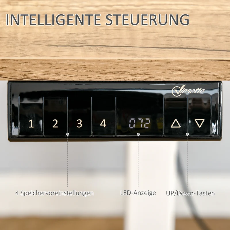 Vinsetto - Computertisch Elektrischer Schreibtisch, Stehschreibtisch, höhenverstellbar, Tischgestell mit Motor, Metall, Natur+Weiß