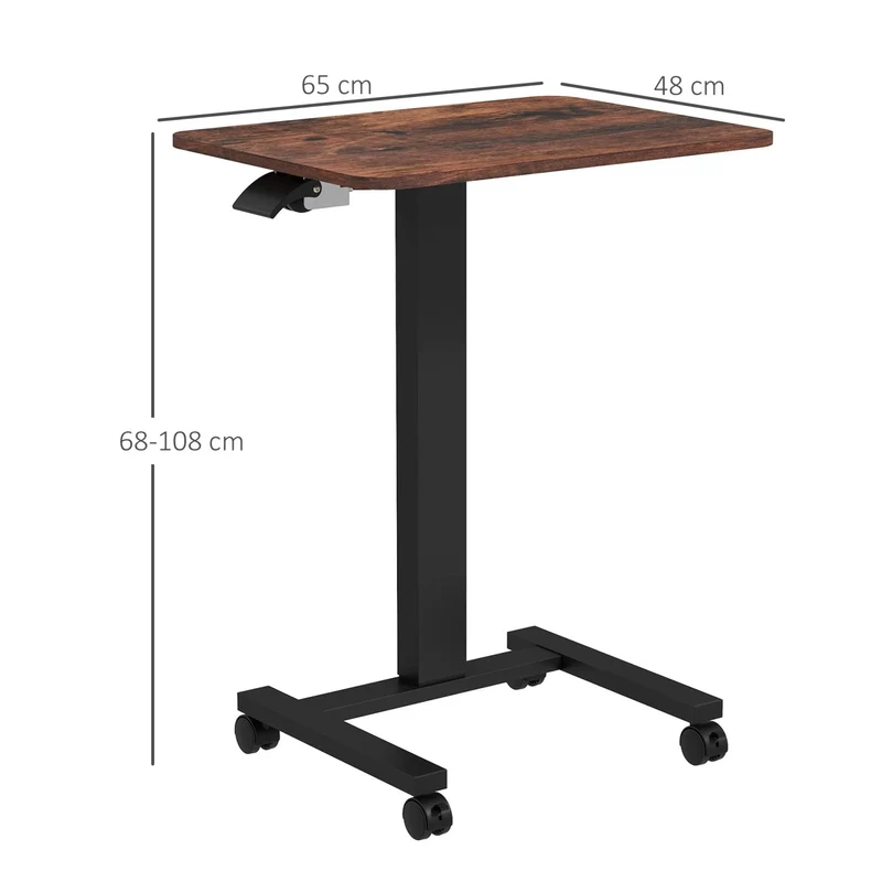Vinsetto – Pneumatisch höhenverstellbarer Laptoptisch auf Rollen, 68–108 cm, bis 40 kg, Rustikal-Braun/Schwarz