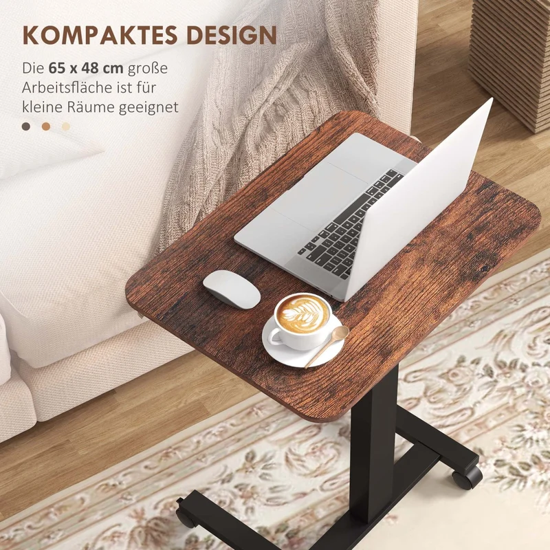 Vinsetto – Pneumatisch höhenverstellbarer Laptoptisch auf Rollen, 68–108 cm, bis 40 kg, Rustikal-Braun/Schwarz
