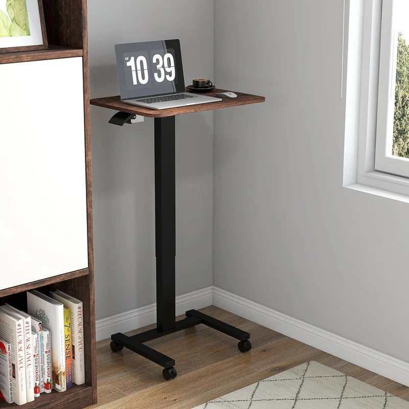 Vinsetto – Pneumatisch höhenverstellbarer Laptoptisch auf Rollen, 68–108 cm, bis 40 kg, Rustikal-Braun/Schwarz