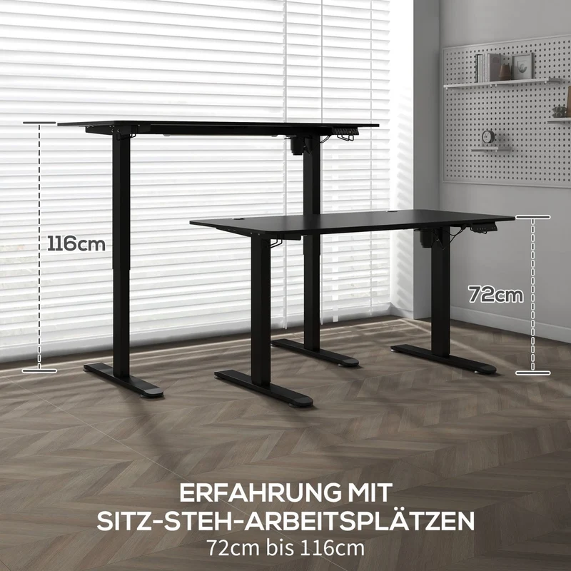 Vinsetto - Höhenverstellbarer Schreibtisch Elektrisch, 140x70 cm, Bürotisch, Computertisch, mit 4 Memory-Voreinstellungen, mit Haken, Schwarz