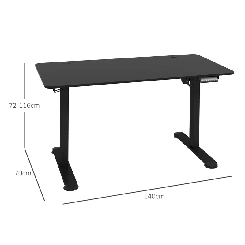 Vinsetto - Höhenverstellbarer Schreibtisch Elektrisch, 140x70 cm, Bürotisch, Computertisch, mit 4 Memory-Voreinstellungen, mit Haken, Schwarz
