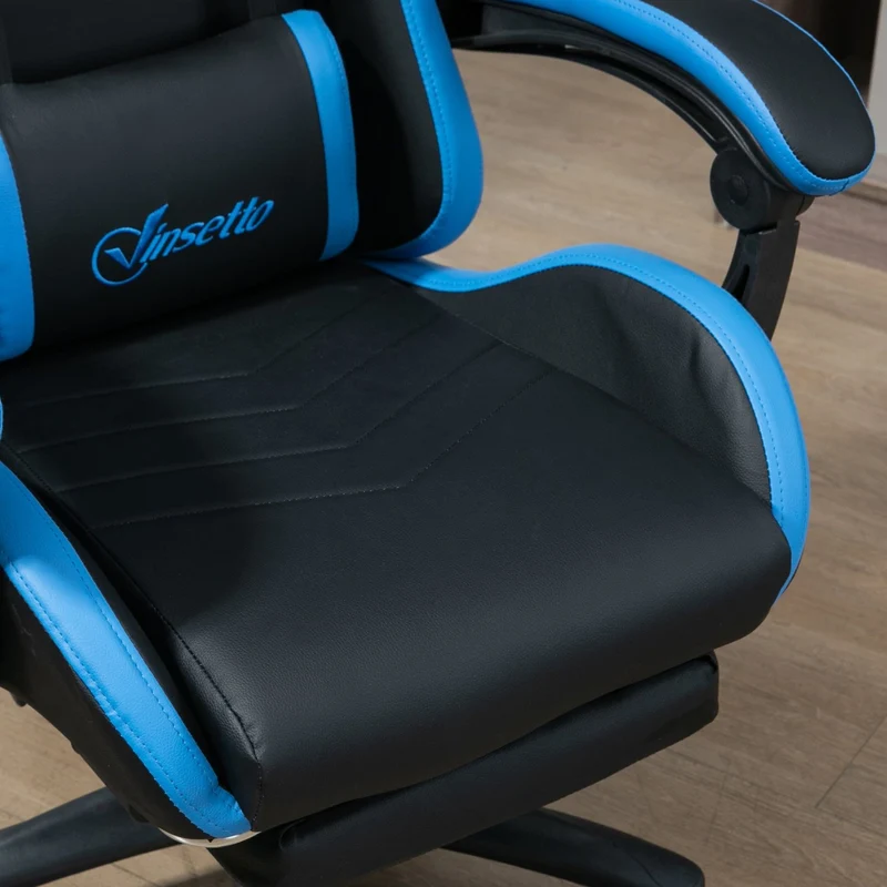 Vinsetto – Höhenverstellbarer Gaming-Stuhl mit Fußstütze, Kopfstütze und Lendenkissen, Blau.