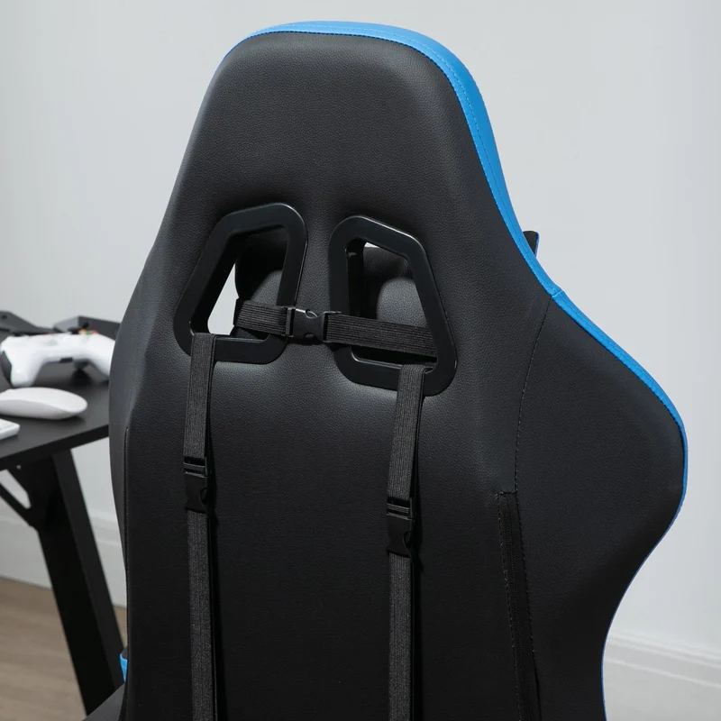 Vinsetto – Höhenverstellbarer Gaming-Stuhl mit Fußstütze, Kopfstütze und Lendenkissen, Blau.