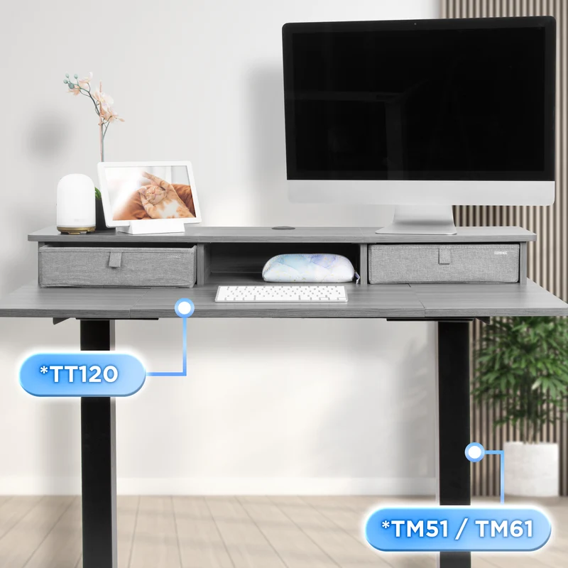 Duronic DD3 GY Monitorständer, breites Schreibtisch Regal 120 x 25 x 11,5 cm, Schreibtischaufsatz mit XXL Schubladen, Monitorerhöhung für 2 Monitore, Rutschfeste Tischklemmen, Gaming Home Office