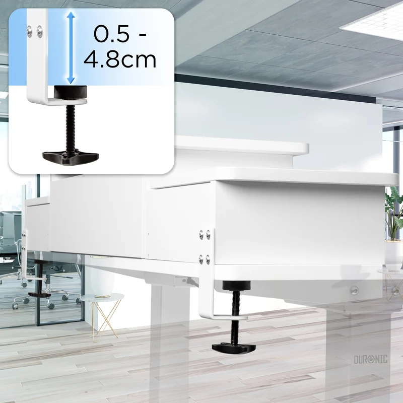 Duronic DD4 WE Schreibtischaufsatz, Schreibtisch Regal mit Tischklemmen 120 x 25 x 17,5 cm, Monitorständer mit Schubladen, Gaming Home Office Organizer, Tastatur unter Monitor, Monitorerhöhung