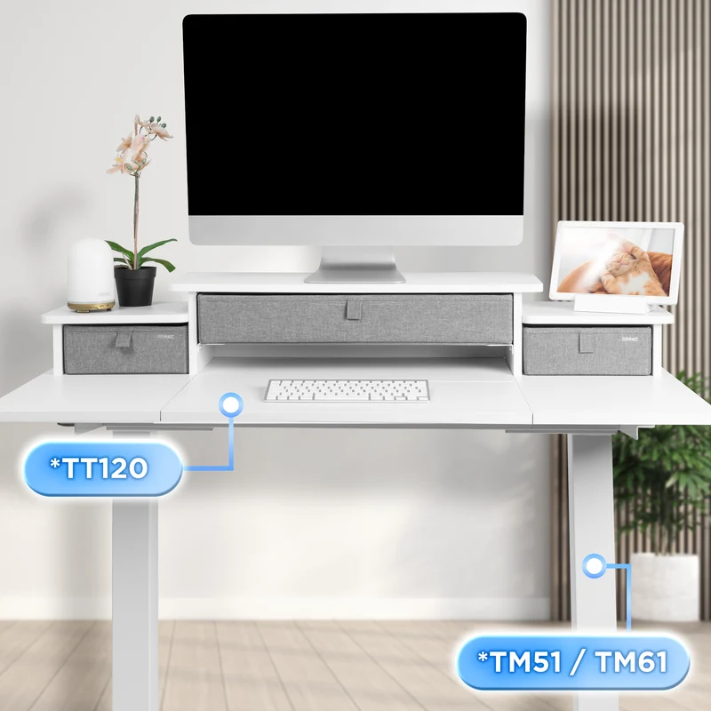 Duronic DD4 WE Schreibtischaufsatz, Schreibtisch Regal mit Tischklemmen 120 x 25 x 17,5 cm, Monitorständer mit Schubladen, Gaming Home Office Organizer, Tastatur unter Monitor, Monitorerhöhung