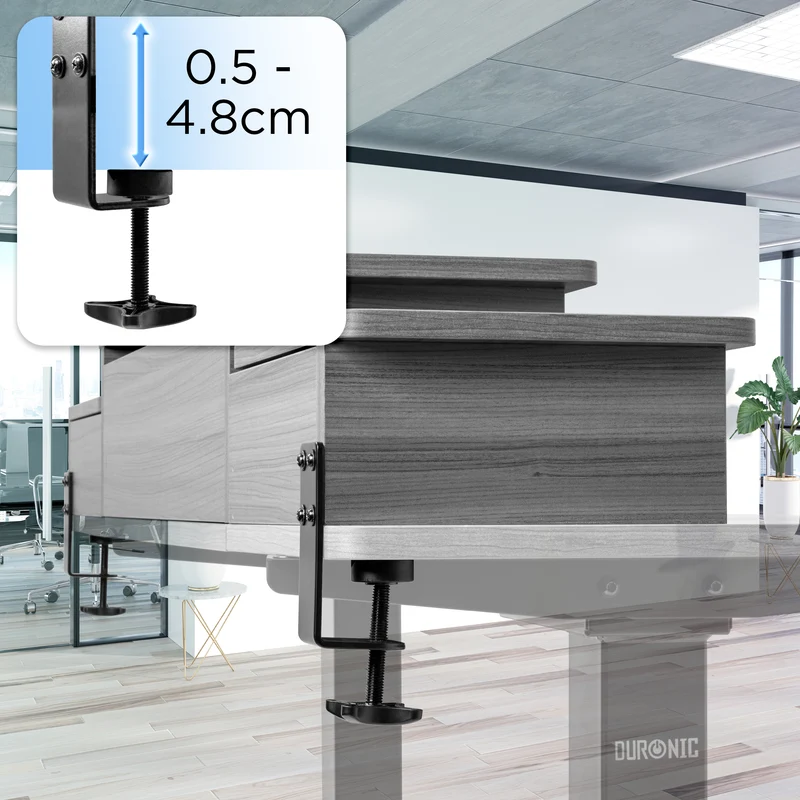 Duronic DD4 GY Schreibtischaufsatz, Schreibtisch Regal mit Tischklemmen 120 x 25 x 17,5 cm, Monitorständer mit Schubladen, Gaming Home Office Organizer, Tastatur unter Monitor, Monitorerhöhung