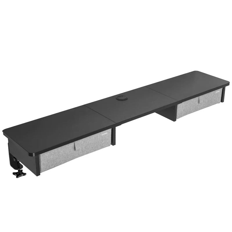 Duronic DD3 BK Monitorständer, breites Schreibtisch Regal 120 x 25 x 11,5 cm, Schreibtischaufsatz mit XXL Schubladen, Monitorerhöhung für 2 Monitore, rutschfeste Tischklemmen, Gaming Home Office