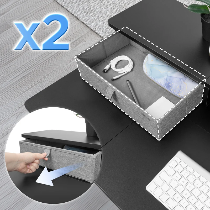 Duronic DD3 BK Monitorständer, breites Schreibtisch Regal 120 x 25 x 11,5 cm, Schreibtischaufsatz mit XXL Schubladen, Monitorerhöhung für 2 Monitore, rutschfeste Tischklemmen, Gaming Home Office