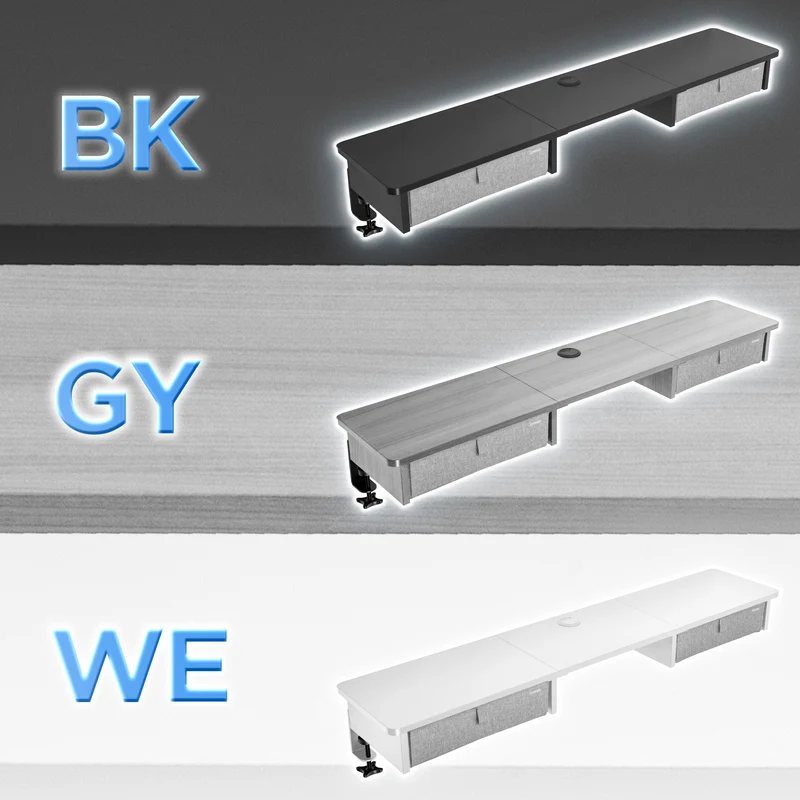 Duronic DD3 WE Monitorständer, breites Schreibtisch Regal 120 x 25 x 11,5 cm, Schreibtischaufsatz mit XXL Schubladen, Monitorerhöhung für 2 Monitore, rutschfeste Tischklemmen, Gaming Home Office