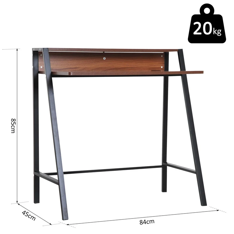 HOMCOM – Kompakter Computertisch mit Ablage und Kabeldurchlass, 84 × 45 × 85 cm, MDF und Metall, Walnuss/Schwarz