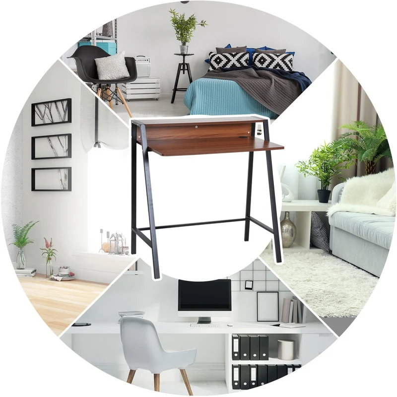 HOMCOM – Kompakter Computertisch mit Ablage und Kabeldurchlass, 84 × 45 × 85 cm, MDF und Metall, Walnuss/Schwarz