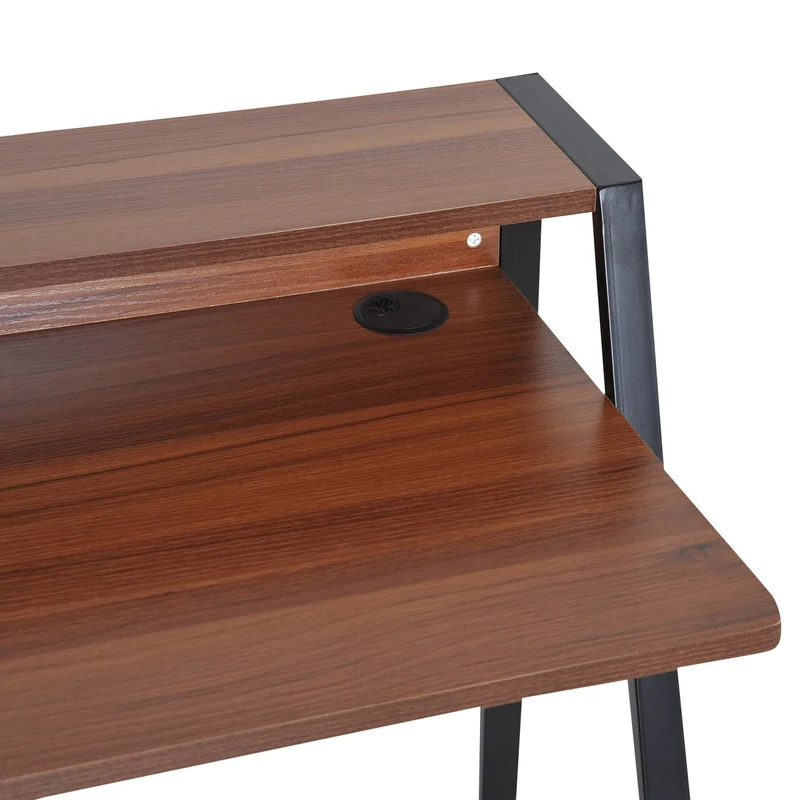HOMCOM – Kompakter Computertisch mit Ablage und Kabeldurchlass, 84 × 45 × 85 cm, MDF und Metall, Walnuss/Schwarz