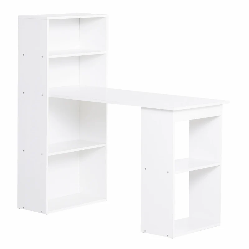 HOMCOM - Schreibtisch, mit Regal, Computertisch, Arbeitstisch, Laptoptisch, Büroregal, Weiß, 120x55x120cm