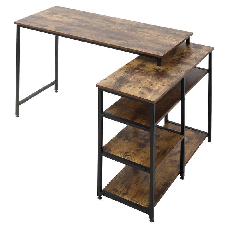 HOMCOM - Eckschreibtisch, Schreibtisch L Form, L Schreibtisch, Schreibtisch mit Stauraum, Bürotisch, Spanplatte Metall, Rustikales Braun, 135x90x79 cm