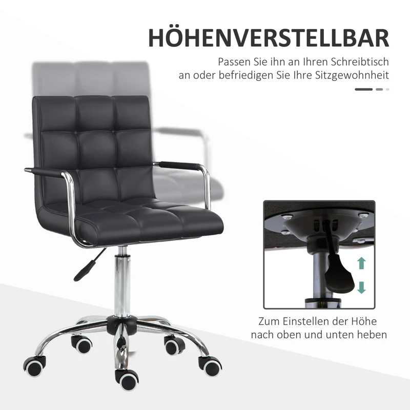 HOMCOM - Bürostuhl, Ergonomischer Bürostuhl, Drehstuhl, Schreibtischstuhl, Kosmetikhocker Rollhocker Arbeitshocker Chefsessel, Metall PU Schwarz