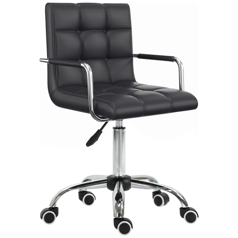 HOMCOM - Bürostuhl, Ergonomischer Bürostuhl, Drehstuhl, Schreibtischstuhl, Kosmetikhocker Rollhocker Arbeitshocker Chefsessel, Metall PU Schwarz