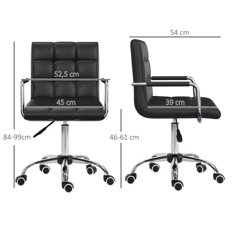 HOMCOM - Bürostuhl, Ergonomischer Bürostuhl, Drehstuhl, Schreibtischstuhl, Kosmetikhocker Rollhocker Arbeitshocker Chefsessel, Metall PU Schwarz