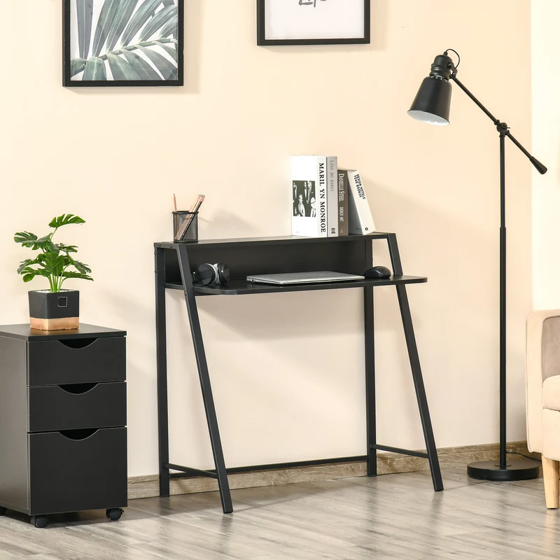 HOMCOM – Kompakter Computertisch mit Ablage und Kabeldurchlass, 84 × 45 × 85 cm, Schwarz