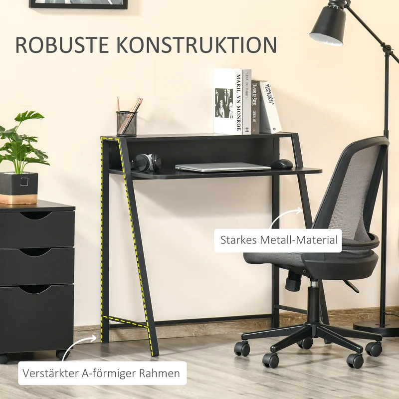 HOMCOM – Kompakter Computertisch mit Ablage und Kabeldurchlass, 84 × 45 × 85 cm, Schwarz