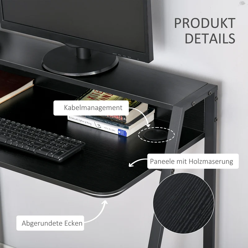 HOMCOM – Kompakter Computertisch mit Ablage und Kabeldurchlass, 84 × 45 × 85 cm, Schwarz