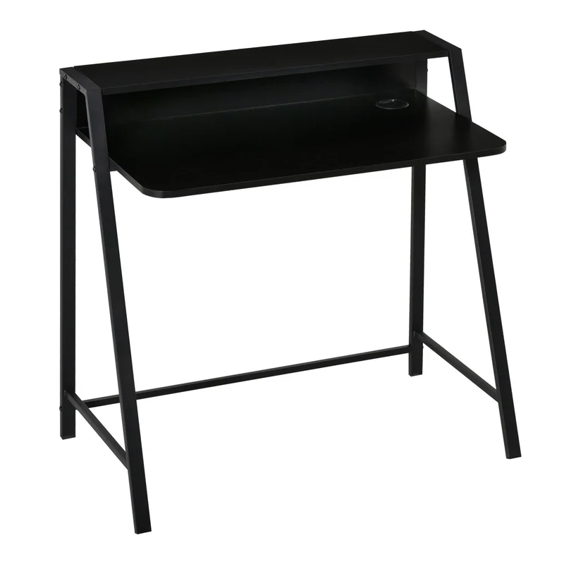 HOMCOM – Kompakter Computertisch mit Ablage und Kabeldurchlass, 84 × 45 × 85 cm, Schwarz