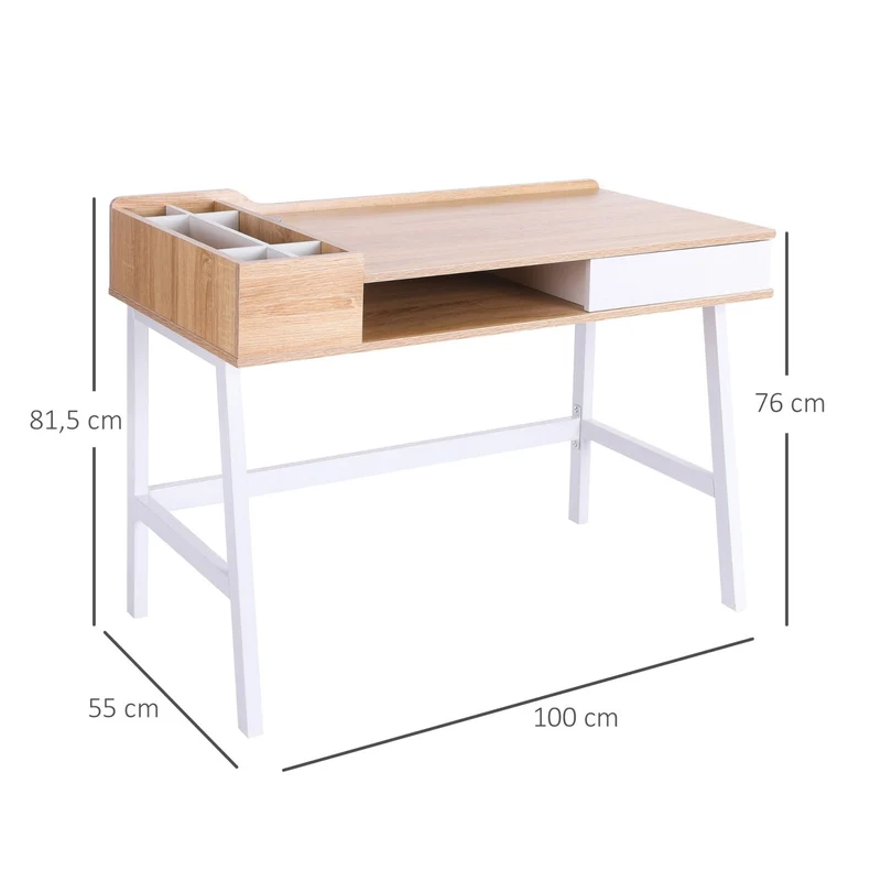 HOMCOM - Schreibtisch, mit Ablagefächern Computertisch, PC Tisch, Bürotisch, vielseitig, mit Schublade, Breite Tischplatte