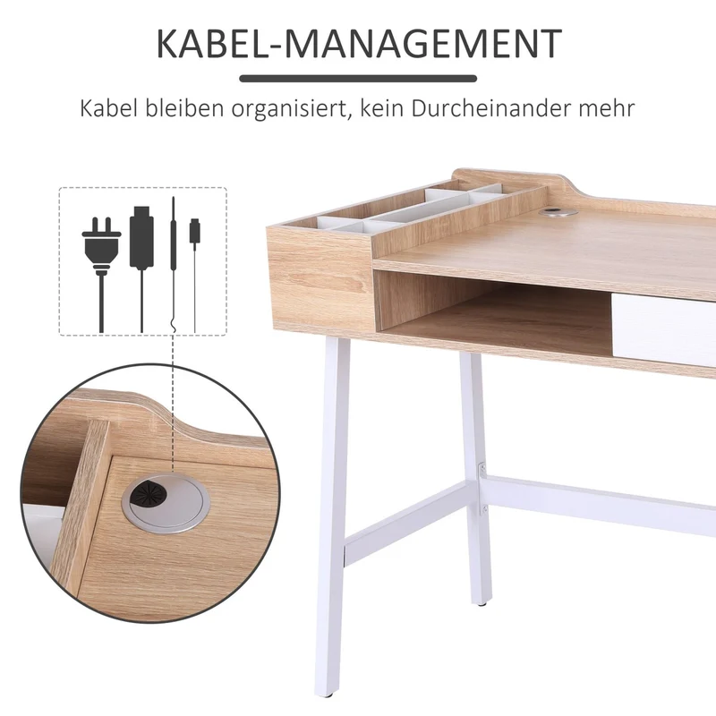HOMCOM - Schreibtisch, mit Ablagefächern Computertisch, PC Tisch, Bürotisch, vielseitig, mit Schublade, Breite Tischplatte