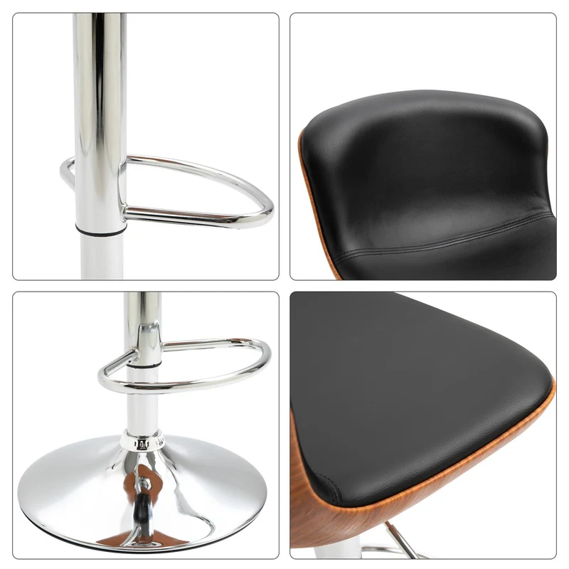 HOMCOM - Barhocker höhenverstellbar, Barhocker 2er set, mit Fußstütze, Barstuhl mit Rückenlehne, Bistrohocker, Barhocker küche drehbar, PU, Schwarz